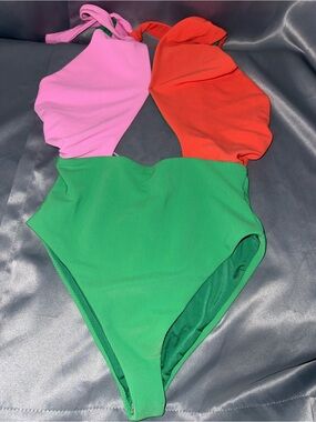 Beach Riot Ribbed Colorblock One-Piece in Green, Pink & Orange